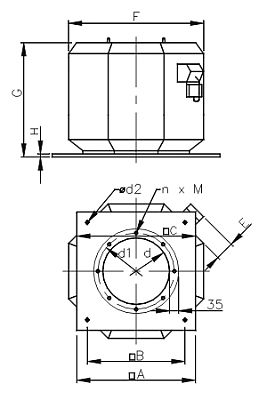 Габаритные размеры и исполнение Systemair DVV 450D4-8/F600